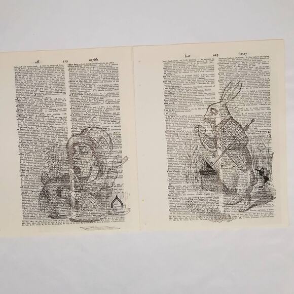 Alice in Wonderland Vintage Dictionary Prints, Through the Looking Glass Prints - Picture 6 of 9